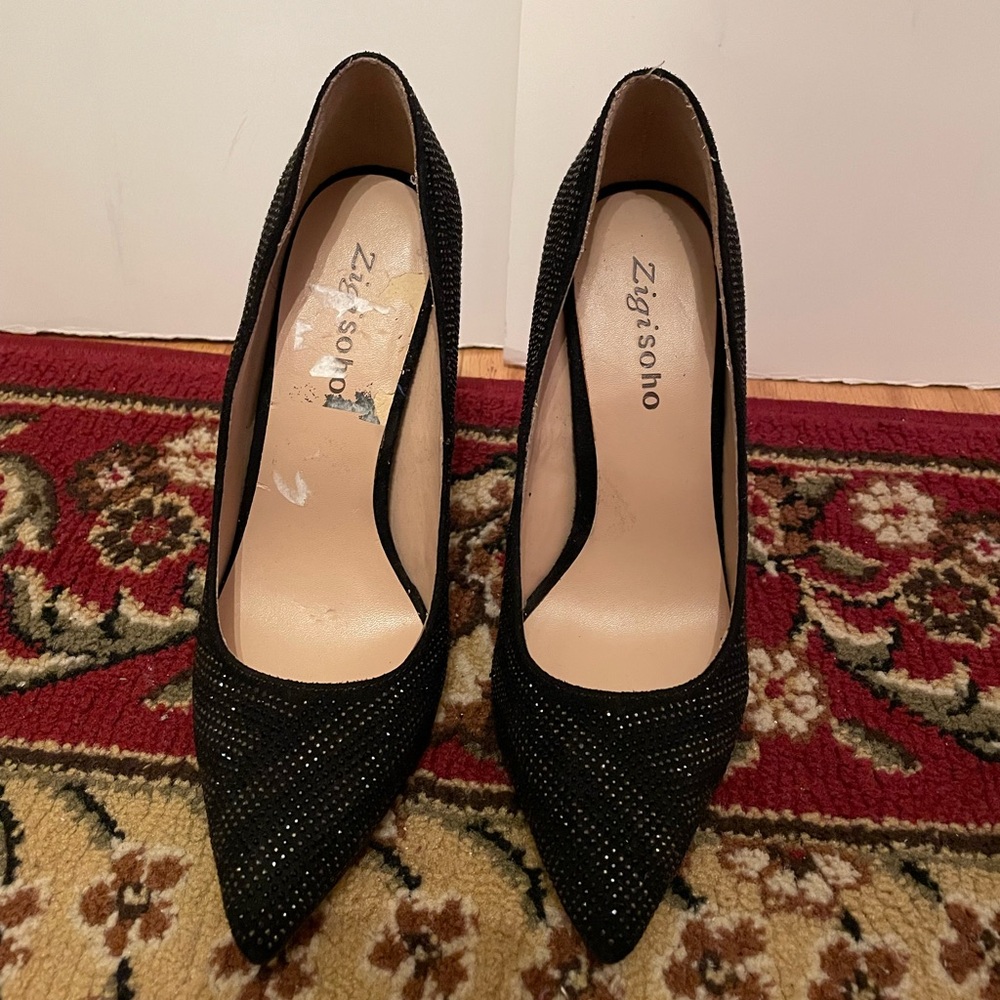 Black rhinestone closed toe heels